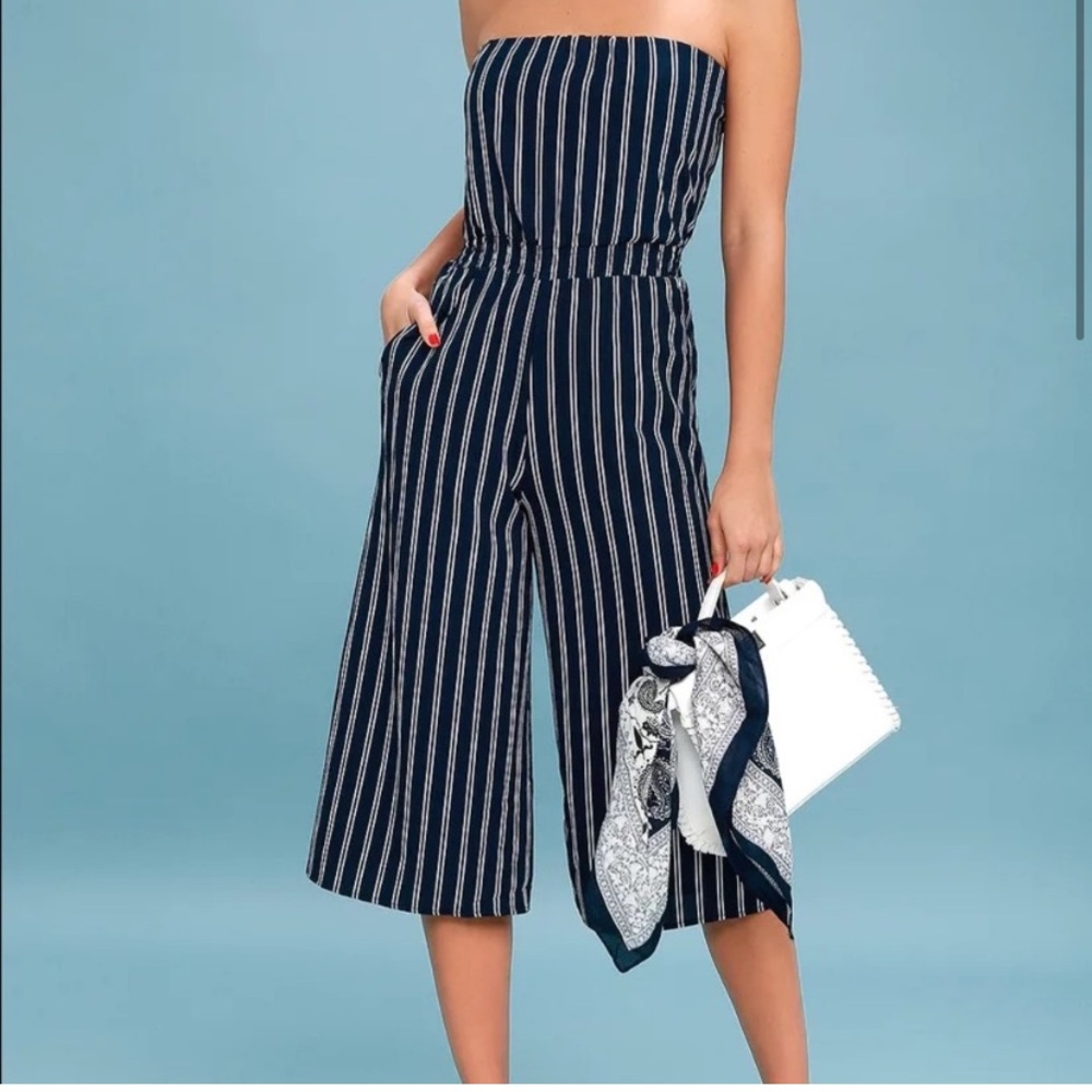 Lulus Strapless Navy Jumpsuit